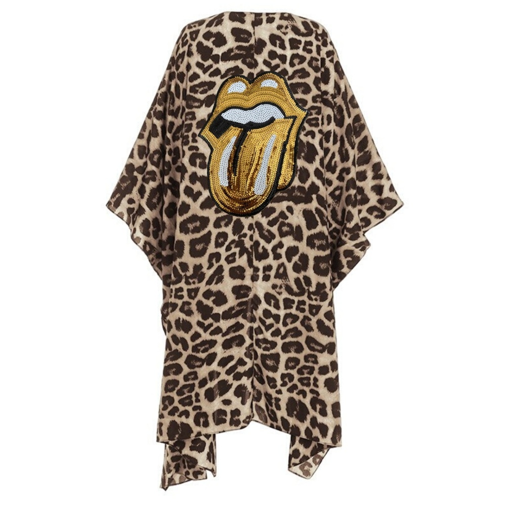 Ibiza Brown Leopard Kimono Gold Tongue Sequins - Picture 1 of 3